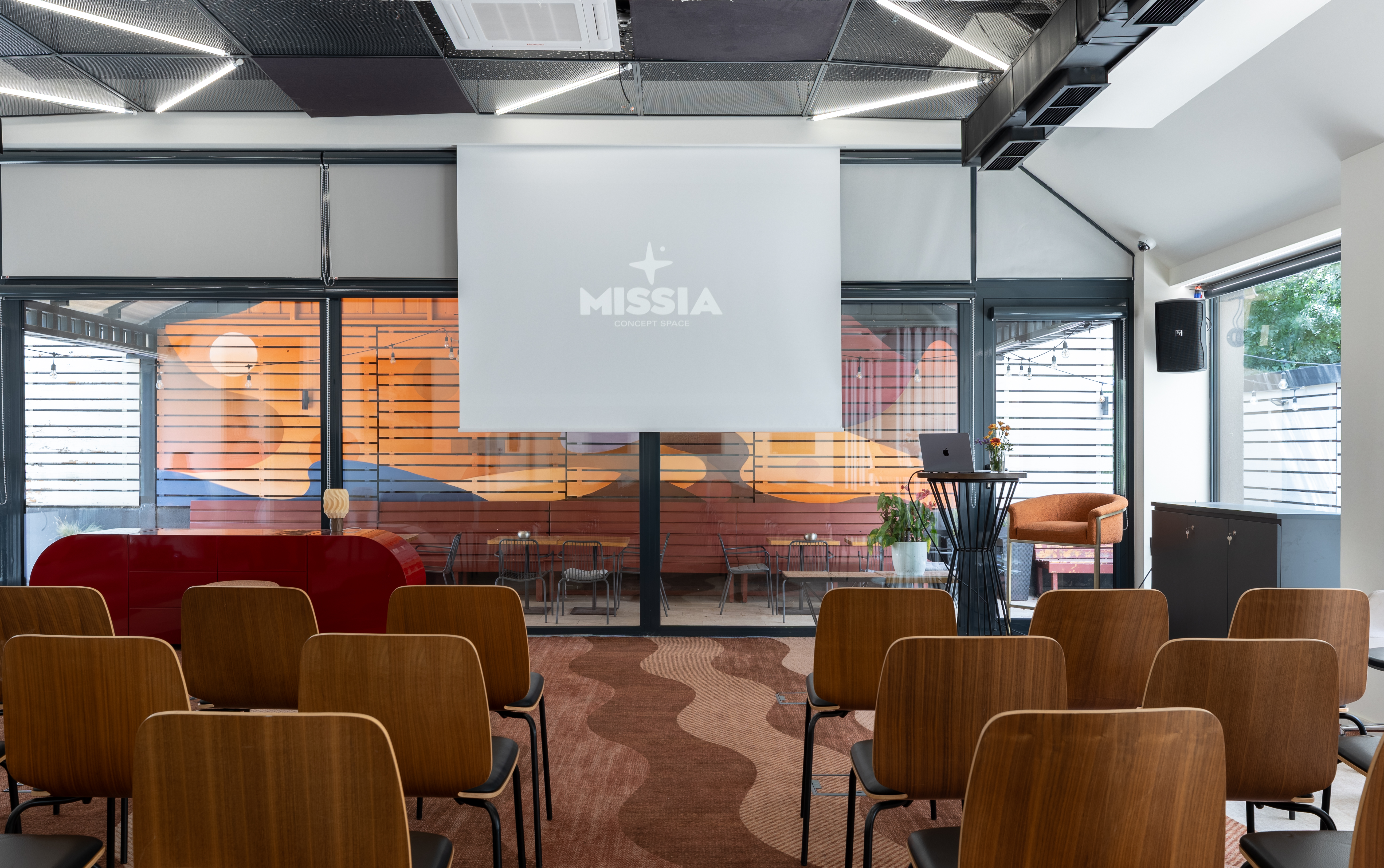 Event hall set for a presentation
